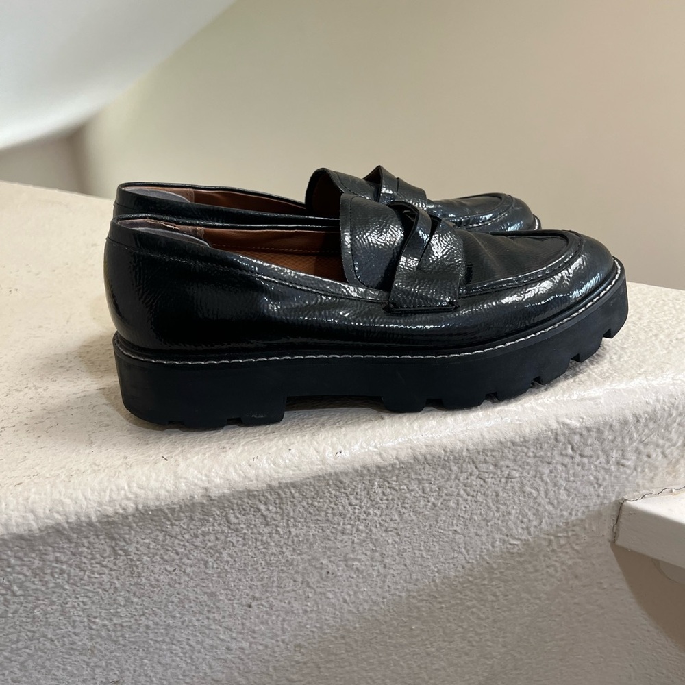 Franco Sarto Women's Size 8 M Balin Midnight Black Leather Loafers Chunky Goth